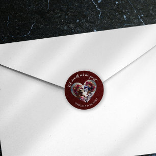 Sticker Rond Gothique Damask Skeleton Kiss Mariage