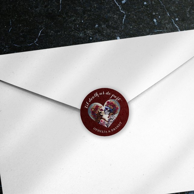 Sticker Rond Gothique Damask Skeleton Kiss Mariage (Créateur téléchargé)