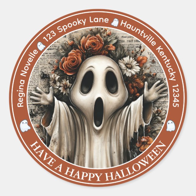 Sticker Rond Gothique Fantôme Jardin Halloween Enveloppe Sceau (Devant)