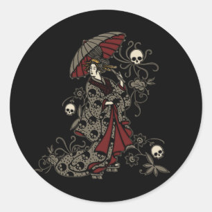 Sticker Rond Gothique Geisha