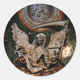 Sticker Rond Gothique Halloween Winged Skelton