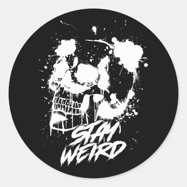 Sticker Rond Gothique Restez un crâne bizarre (Devant)