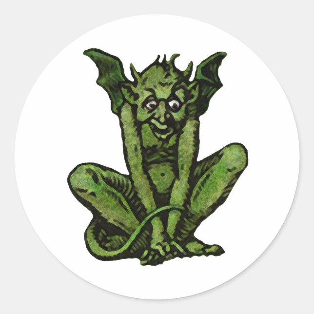 Sticker Rond Gothique Vert Gobelin Imaginaire Démon Créature (Devant)