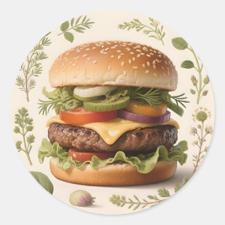 Sticker Rond Gourmet Cheeseburger Illustration