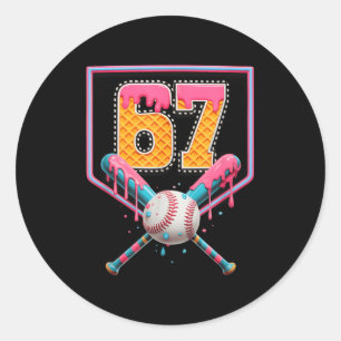 Sticker Rond Goutte de Baseball Numéro 67 Amusant Six Sept 6 7