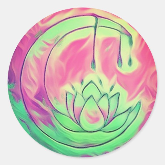 Sticker Rond Goutte de rosée Lotus Lune  (Devant)