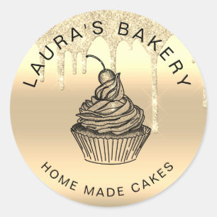 Sticker Rond goutte d'or gâteaux pâtisserie sucreries chocolat 