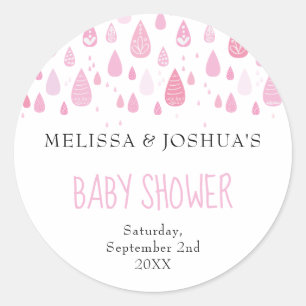 Sticker Rond Gouttes de pluie rose bébé couple baby shower