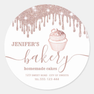 Sticker Rond gouttes d'or rose cupcakes et sucreries faits mais