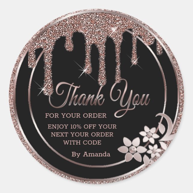 Sticker Rond gouttes d'or rose merci (Devant)