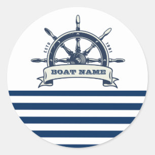 Sticker Rond Gouvernail de bateau nautique, rayures blanches et