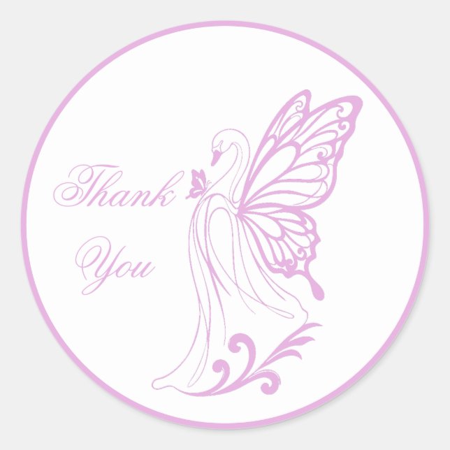 Sticker Rond Graceful swan with butterfly wings (Devant)