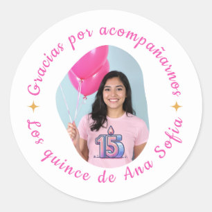 Sticker Rond Gracias por acompañarnos quinceañera con foto