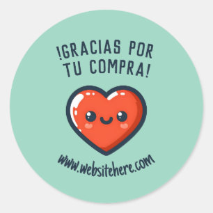 Sticker Rond Gracias Por Tu Compra Corazón Kawaii