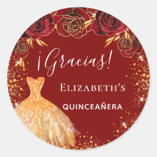 Sticker Rond gracieuseté en or rouge Quinceanera