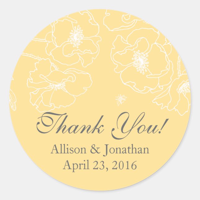 Sticker Rond Gracity Pavot Jaune Merci Floral Mariage (Devant)