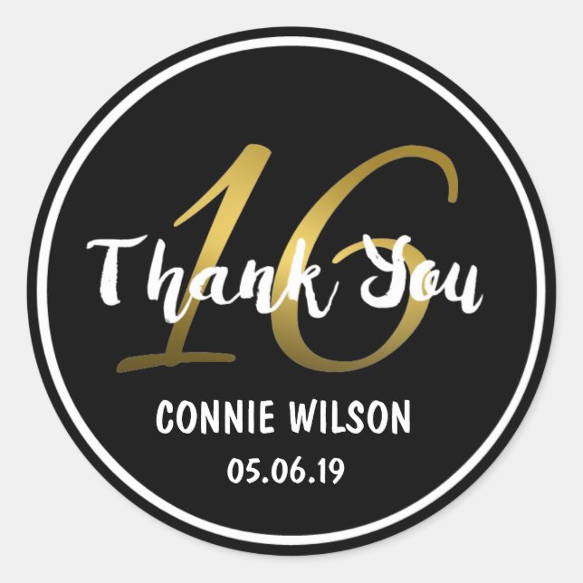 Sticker Rond Gradient Gold 16 Personnaliser 16 Merci d'annivers (Devant)