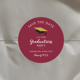 Sticker Rond Graduate 2025 Bourgogne Enregistrer la date Grad P