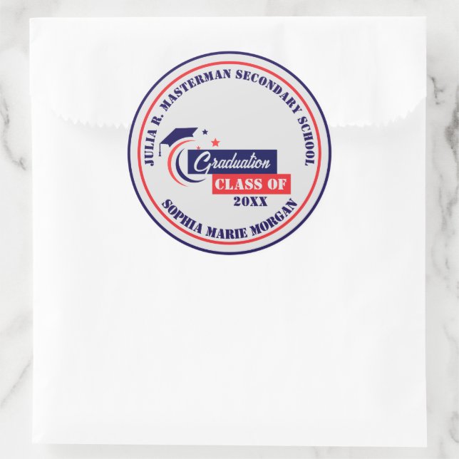Sticker Rond Graduate Bleu Rouge Blanc Graduation (Sac)