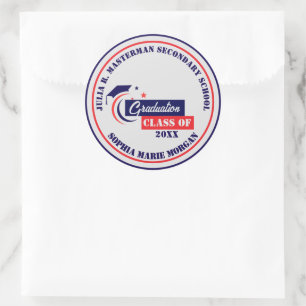 Sticker Rond Graduate Bleu Rouge Blanc Graduation