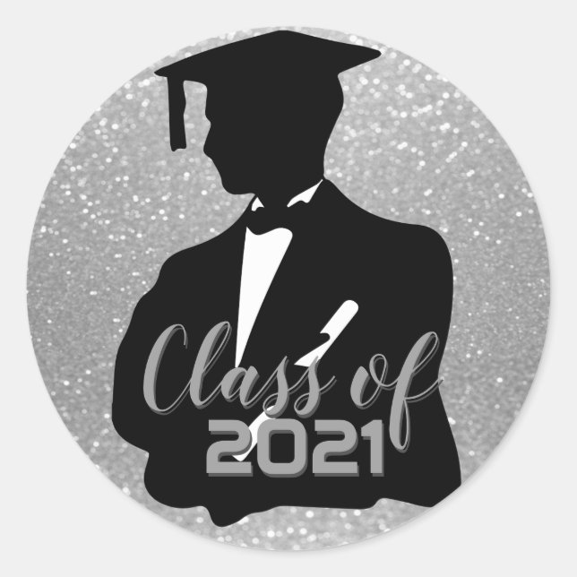 Sticker Rond Graduate Boy Student - Classe de 20XX - Argent (Devant)