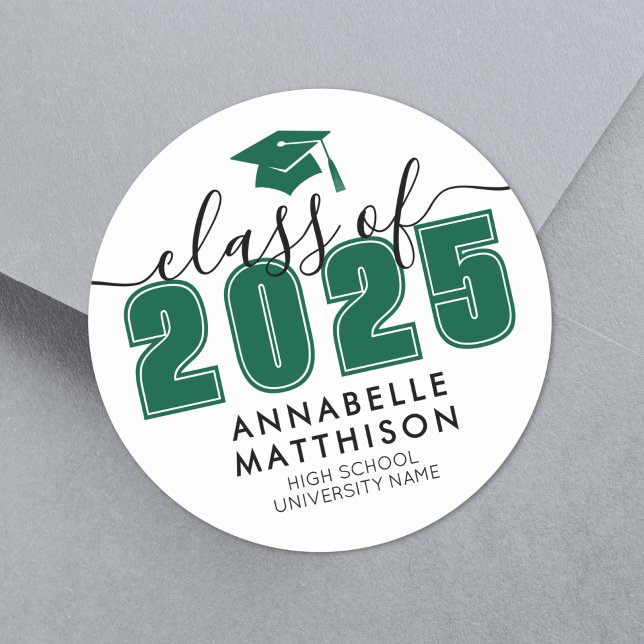 Sticker Rond Graduate De 2025 Green Graduation (Graduate Class Of 2025 Green Graduation Classic Round Sticker)