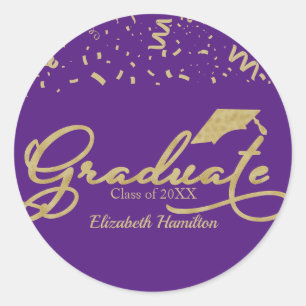 Sticker Rond Graduate Gold Foil Party Purple