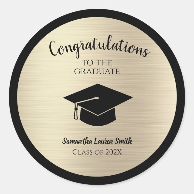 Sticker Rond Graduate Gold Metallic Congrats Graduation (Devant)