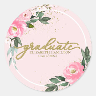 Sticker Rond Graduate Hot rose Floral fête de graduation