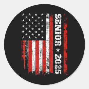 Sticker Rond Graduation 2025 Shirt Design avec nous Drapeau Sen