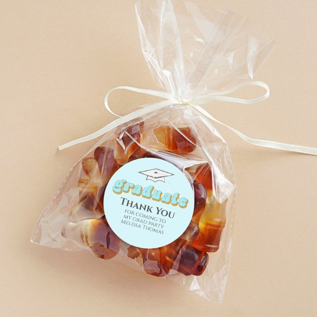 Sticker Rond Graduation bleu Graduate Retro Typographie simple (Créateur téléchargé)