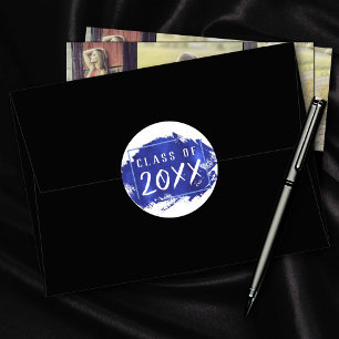 Sticker Rond Graduation bleue Moderne Brushstroke Grad Party