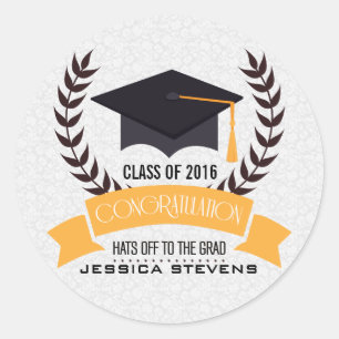 Sticker Rond Graduation Casquette noir et couronne