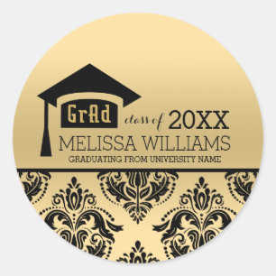 Sticker Rond Graduation de l'Elegant Gold & Black Damask 2016