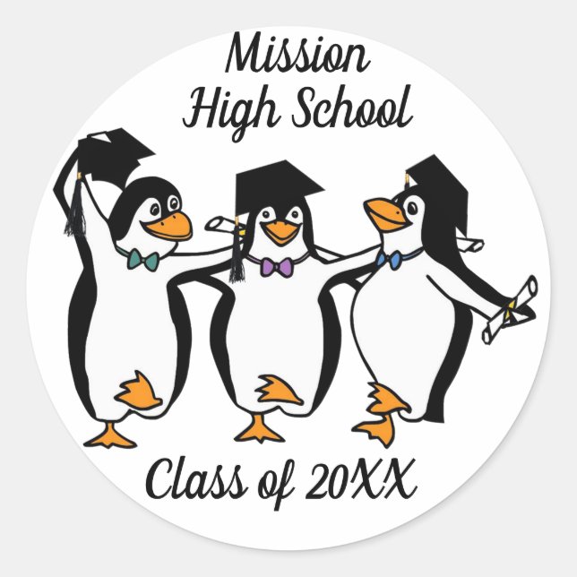 Sticker Rond Graduation des pingouins dansants (Devant)