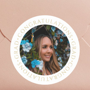 Sticker Rond Graduation Elegant Gold Photo personnalisée