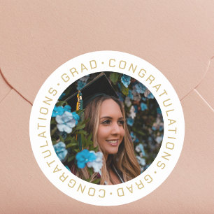 Sticker Rond Graduation Elegant Gold Photo personnalisée
