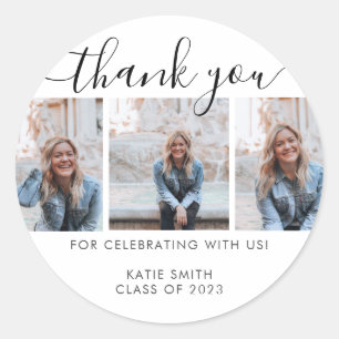 Sticker Rond Graduation en calligraphie moderne 3 Merci photo