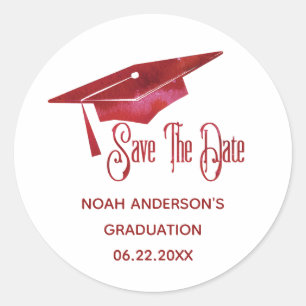 Sticker Rond Graduation Enregistrer La Date Simple Moderne Roug