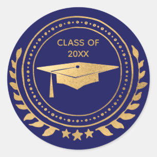 Sticker Rond Graduation Gold Blue Elegant Class of