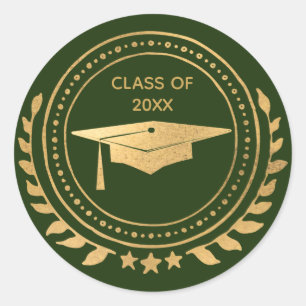 Sticker Rond Graduation Gold Green Elegant Classe classique