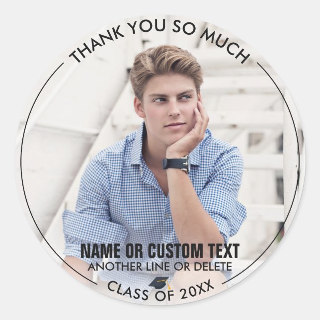 Sticker Rond Graduation Merci photo Classe de 20XX Custom (Devant)