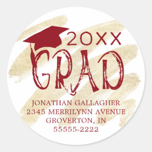 Sticker Rond Graduation moderne Red GRAD Adresse de retour