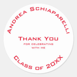 Sticker Rond Graduation Moderne Simple Rouge Merci personnalisé