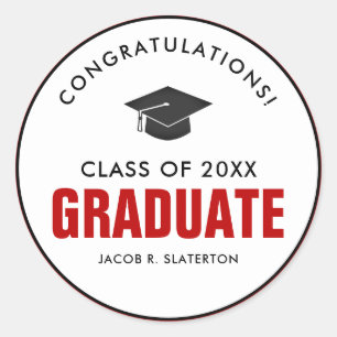 Sticker Rond Graduation noire et rouge personnalisée