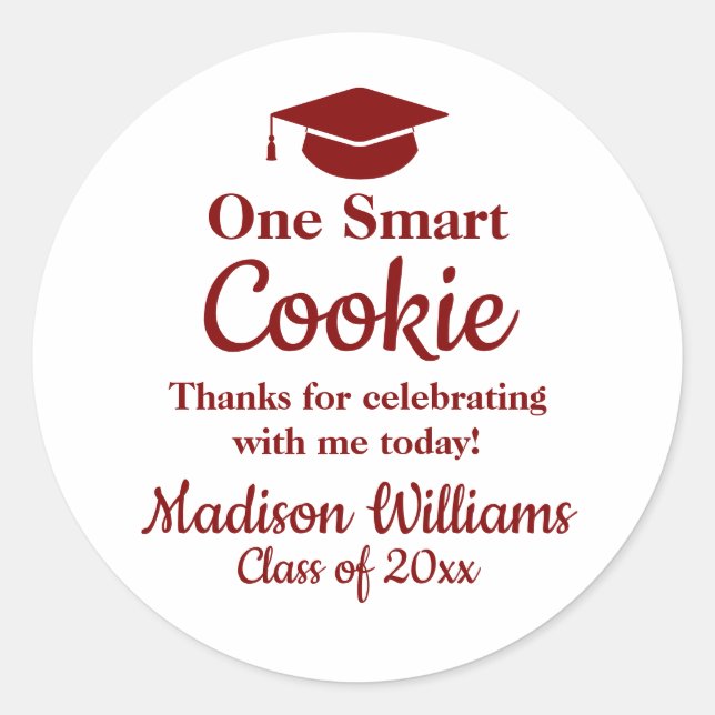 Sticker Rond Graduation One Smart Cookie To go Grad Treat Favor (Devant)