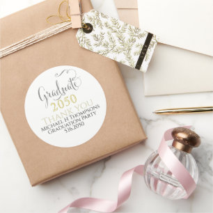 Sticker Rond Graduation Party Elegant Gold Black Modern Script