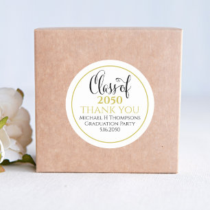 Sticker Rond Graduation Party Elegant Gold Modern Script