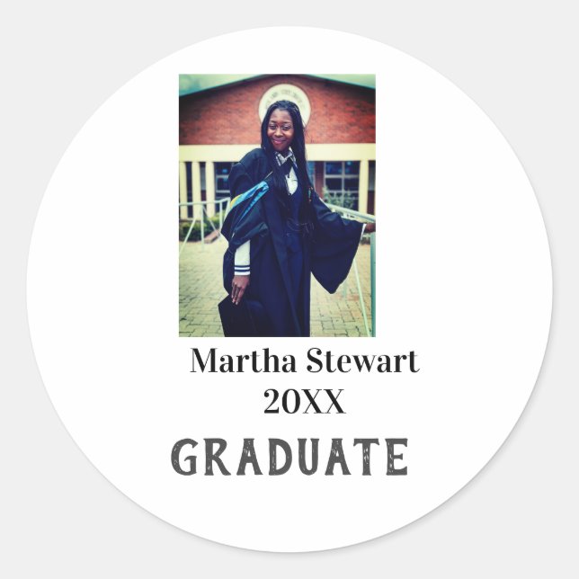 Sticker Rond Graduation photo name year class university simple (Devant)