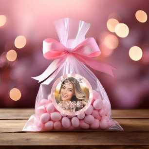 Sticker Rond Graduation Photo Pink Sparkles Classe Année FIN